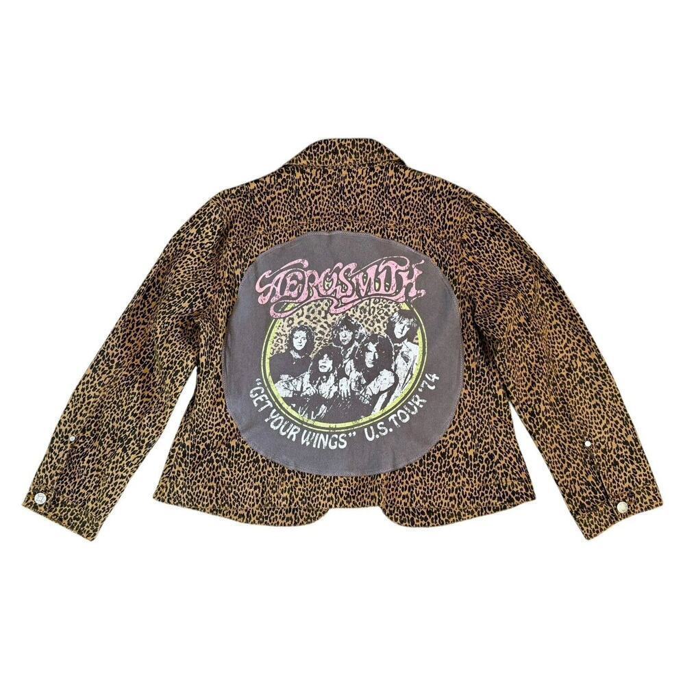 AEROSMITH Leopard Rhinestone Embellished Upcycled Retro Vintage Jacket Size XL - Picture 8 of 13